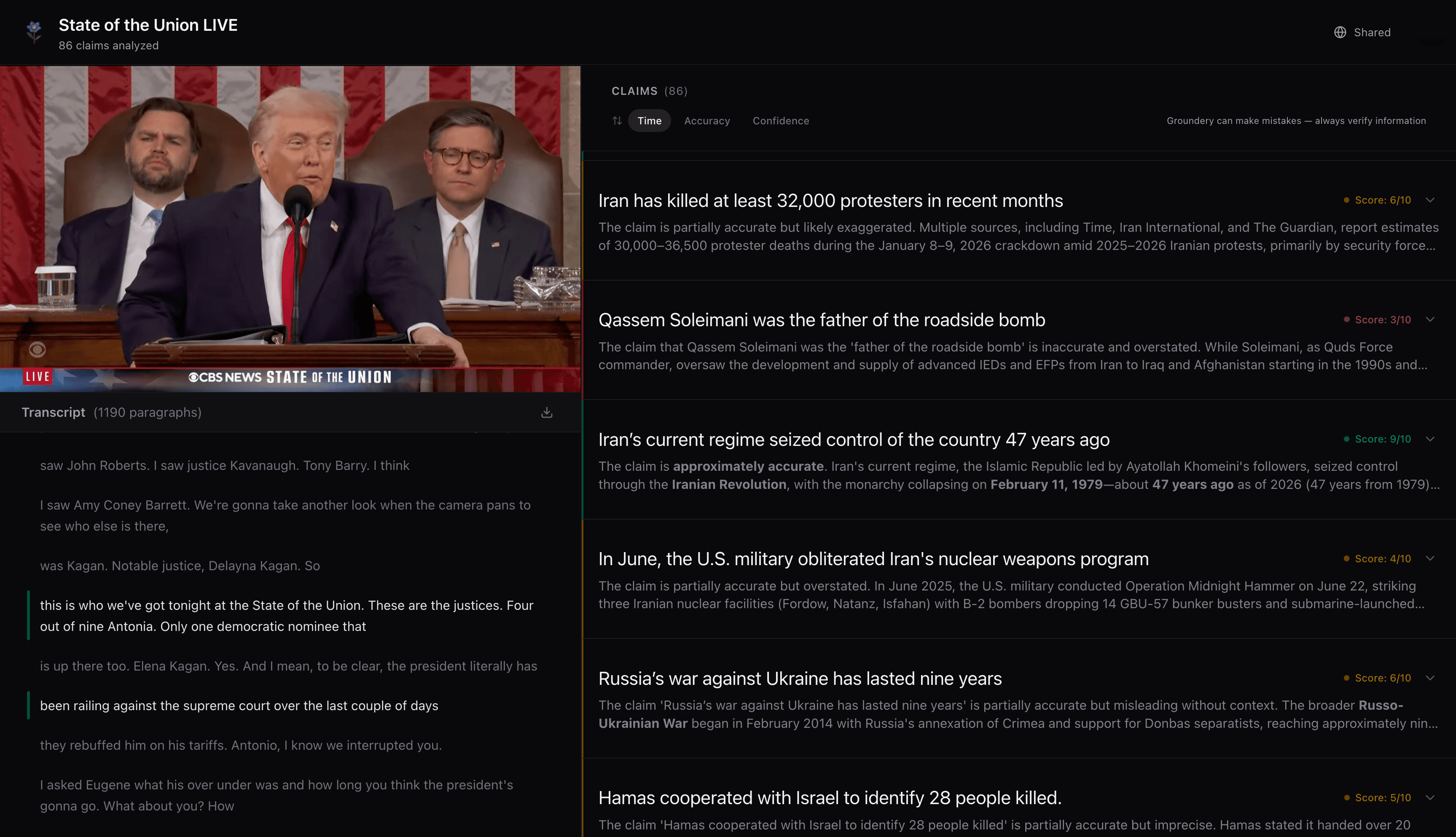 Groundery live fact-checking interface