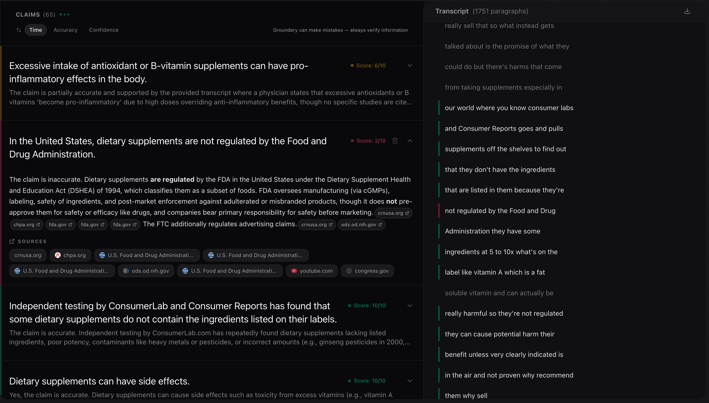 Transcript Analysis screenshot